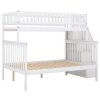 White Twin Over Full Bunk Bed with Stairs, Stairway Kids Bunk Bed Frame witrh Shelving, Solid Wood Bunk Bed with Drawers by ANBAZAR