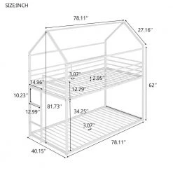 White Twin over Twin Metal Bunk Bed With Ladder and House Roof, Low Floor Kids House Bunk Bed Frame with Safe Guardrail by ANBAZAR -ANBAZAR Sales white anbazar bunk beds 01374anna k 1f 1000