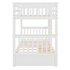 White Twin Over Twin Wood Bunk Bed with Two Storage Drawers, Solid Wood Kids Bunk Bed Frame with Ladder and Safety Rail by ANBAZAR -ANBAZAR Sales white anbazar bunk beds 01396anna k fa 1000
