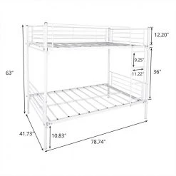 White Twin Over Twin Bunk Bed with Metal Frame and Ladder, Kids Twin Size Bunk Bed Frame with Full-length Saferail by ANBAZAR 10 White Twin Over Twin Bunk Bed with Metal Frame and Ladder, Kids Twin Size Bunk Bed Frame with Full-length Saferail by ANBAZAR -ANBAZAR Sales white anbazar bunk beds 01399anna w 4f 1000