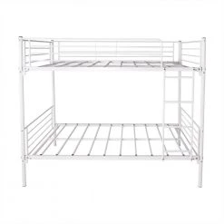 White Twin Over Twin Heavy Duty Metal Bunk Bed with 4-Step Ladder, Kids Metal Bunk Bed Frame with Solid Slats by ANBAZAR -ANBAZAR Sales white anbazar bunk beds 01413anna w 4f 1000