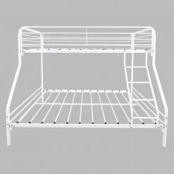 White Twin Over Full Heavy Duty Metal Bunk Bed with 4-Step Ladder, Kids Metal Bunk Bed Frame with Solid Slats by ANBAZAR -ANBAZAR Sales white anbazar bunk beds 01415anna w 4f 1000
