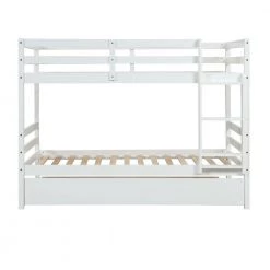 White Twin Wood Kids Bunk Bed with Trundle, Detachable Twin Wood Bunk Bed Frame with Safety Rail and Ladder by ANBAZAR -ANBAZAR Sales white anbazar bunk beds 01570anna w 4f 1000