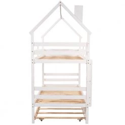 White Twin Over Twin Detachable House Shape Bunk Bed with Trundle, Twin Kids Wood Bunk Bed Frame with Chimney Design by ANBAZAR -ANBAZAR Sales white anbazar bunk beds 01686anna k fa 1000