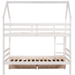 White Twin Detachable House Bunk Bed with 2 Drawers and Safety Ladder, Wooden 2 Kids Bunk Bed Frame with Roof by ANBAZAR 16 White Twin Detachable House Bunk Bed with 2 Drawers and Safety Ladder, Wooden 2 Kids Bunk Bed Frame with Roof by ANBAZAR -ANBAZAR Sales white anbazar bunk beds 01688anna k 76 1000