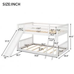 White Full Over Full Low Floor Bunk Beds with Convertible Ladder and Slide, Wooden Kids Bunk Bed Frame for Boys Girls by ANBAZAR -ANBAZAR Sales white anbazar bunk beds 01696anna k 1f 1000