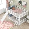White Full Over Full Low Floor Bunk Beds with Convertible Ladder and Slide, Wooden Kids Bunk Bed Frame for Boys Girls by ANBAZAR