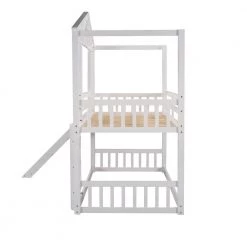 White Detachable Twin House Bunk Bed with Slide and Ladder, Wood Floor 2 Kids Bunk Bed Frame with Safety Rail by ANBAZAR 16 White Detachable Twin House Bunk Bed with Slide and Ladder, Wood Floor 2 Kids Bunk Bed Frame with Safety Rail by ANBAZAR -ANBAZAR Sales white anbazar bunk beds 01702anna k 76 1000
