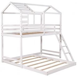 White Twin Over Full Kids House Bunk Bed with Ladder and Window, L-Shaped Wood Bunk Bed Frame with Full-Length Guardrail by ANBAZAR 14 White Twin Over Full Kids House Bunk Bed with Ladder and Window, L-Shaped Wood Bunk Bed Frame with Full-Length Guardrail by ANBAZAR -ANBAZAR Sales white anbazar bunk beds 01710anna k 44 1000