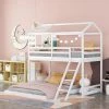 White Twin Over Full Kids House Bunk Bed with Ladder and Window, L-Shaped Wood Bunk Bed Frame with Full-Length Guardrail by ANBAZAR