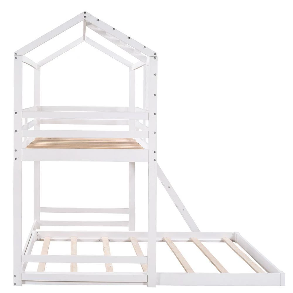 White Twin Over Full Kids House Bunk Bed with Ladder and Window, L-Shaped Wood Bunk Bed Frame with Full-Length Guardrail by ANBAZAR 7 White Twin Over Full Kids House Bunk Bed with Ladder and Window, L-Shaped Wood Bunk Bed Frame with Full-Length Guardrail by ANBAZAR - Image 7