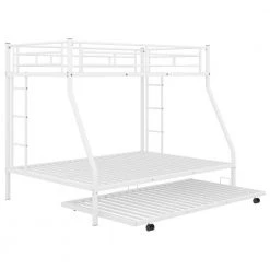 White Metal Twin Over Full Kids Bunk Bed with Twin Trundle, Heavy Duty Metal Bunk Bed Frame with Guardrail and 2 Ladders by ANBAZAR -ANBAZAR Sales white anbazar bunk beds 01714anna k 44 1000