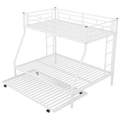 White Metal Twin Over Full Kids Bunk Bed with Twin Trundle, Heavy Duty Metal Bunk Bed Frame with Guardrail and 2 Ladders by ANBAZAR -ANBAZAR Sales white anbazar bunk beds 01714anna k 76 1000