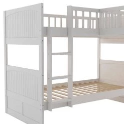 White Twin Size L-Shaped Triple Kids Bunk Beds with Storage Staircase and Ladder, Twin Wood Bunk Bed Frame with Loft Bed by ANBAZAR -ANBAZAR Sales white anbazar bunk beds 01723anna k 76 1000
