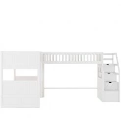 White Twin Size L-Shaped Triple Kids Bunk Beds with Storage Staircase and Ladder, Twin Wood Bunk Bed Frame with Loft Bed by ANBAZAR -ANBAZAR Sales white anbazar bunk beds 01723anna k c3 1000
