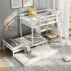 White Twin Kids Bunk Bed with Trundle and Built-in Desk, Wooden Bunk Bed with Convertible Ladder and Down Bed by ANBAZAR