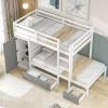 White Twin Bunk Bed with Built-in Storage Wardrobe and 2 Drawers, Wood Kids Bunk Bed with Guardrail and Ladder by ANBAZAR