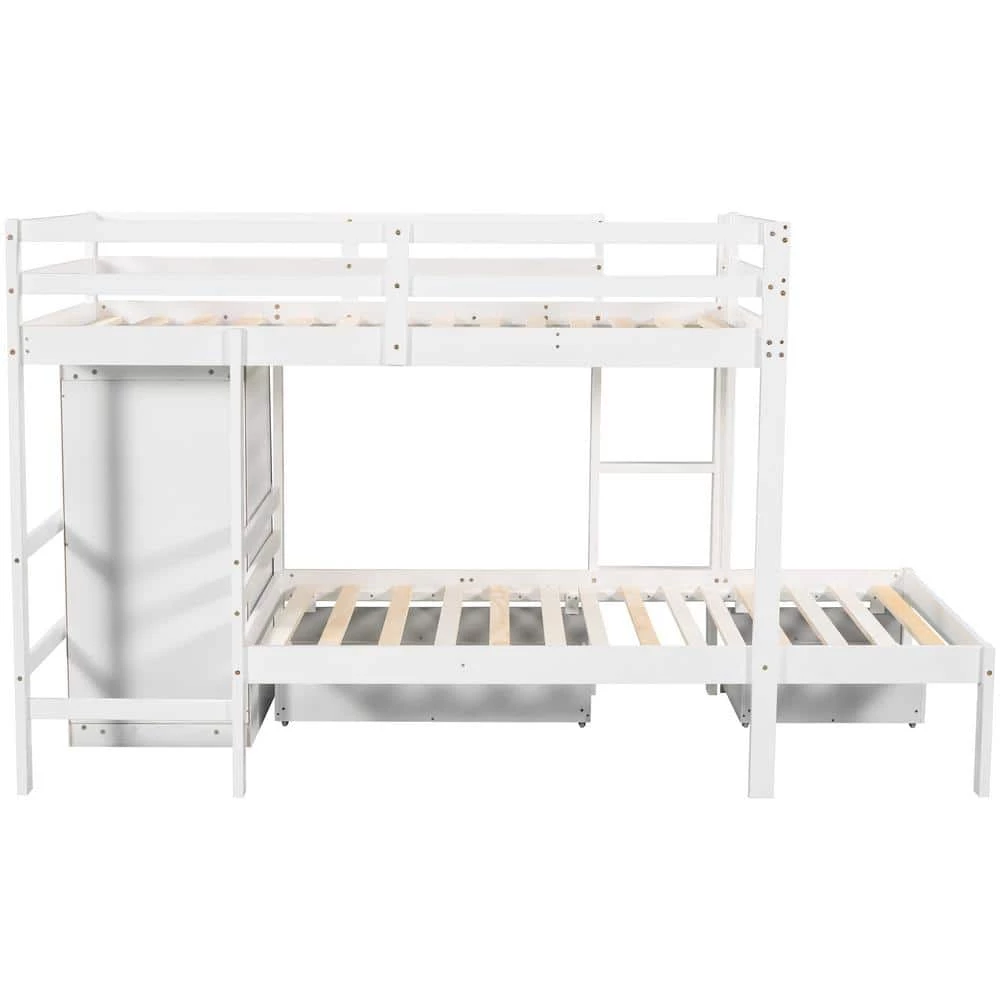 White Twin Bunk Bed with Built-in Storage Wardrobe and 2 Drawers, Wood Kids Bunk Bed with Guardrail and Ladder by ANBAZAR 8 White Twin Bunk Bed with Built-in Storage Wardrobe and 2 Drawers, Wood Kids Bunk Bed with Guardrail and Ladder by ANBAZAR - Image 8