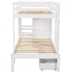 White Twin Bunk Bed with Built-in Storage Wardrobe and 2 Drawers, Wood Kids Bunk Bed with Guardrail and Ladder by ANBAZAR 15 White Twin Bunk Bed with Built-in Storage Wardrobe and 2 Drawers, Wood Kids Bunk Bed with Guardrail and Ladder by ANBAZAR -ANBAZAR Sales white anbazar bunk beds 01755anna k fa 1000
