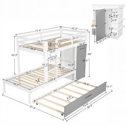 White Twin Bunk Bed with Built-in Storage Wardrobe and Trundle, Wood Kids Bunk Bed with Guardrail and Ladder by ANBAZAR -ANBAZAR Sales white anbazar bunk beds 01756anna k 1f 1000