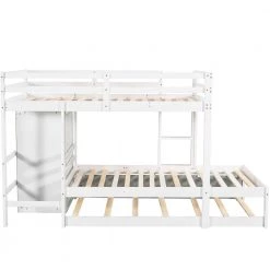 White Twin Bunk Bed with Built-in Storage Wardrobe and Trundle, Wood Kids Bunk Bed with Guardrail and Ladder by ANBAZAR -ANBAZAR Sales white anbazar bunk beds 01756anna k 76 1000