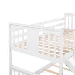 White Twin Kids Bunk Bed with Slide and Ladder, Twin Size Wooden Floor Bunk Bed Frame with Guardrail and Slats by ANBAZAR -ANBAZAR Sales white anbazar bunk beds 01794anna k fa 1000