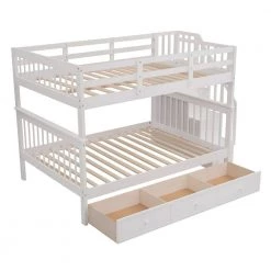 Detachable White Full Bunk Bed with Drawers and Stairs, Wood Kids Bunk Bed Frame with Staircases and Slats by ANBAZAR -ANBAZAR Sales white anbazar bunk beds 01809anna k 44 1000