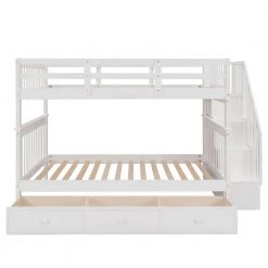 Detachable White Full Bunk Bed with Drawers and Stairs, Wood Kids Bunk Bed Frame with Staircases and Slats by ANBAZAR -ANBAZAR Sales white anbazar bunk beds 01809anna k c3 1000