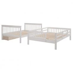 Detachable White Full Bunk Bed with Drawers and Stairs, Wood Kids Bunk Bed Frame with Staircases and Slats by ANBAZAR -ANBAZAR Sales white anbazar bunk beds 01809anna k fa 1000