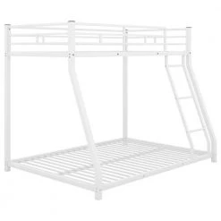 White Low Twin Over Full Size Bunk Bed, Metal Kids Bunk Bed Frame with Ladder and Guard Rail, No Box Spring Needed by ANBAZAR -ANBAZAR Sales white anbazar bunk beds 01862anna k 44 1000
