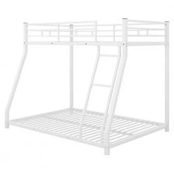 White Low Twin Over Full Size Bunk Bed, Metal Kids Bunk Bed Frame with Ladder and Guard Rail, No Box Spring Needed by ANBAZAR -ANBAZAR Sales white anbazar bunk beds 01862anna k 4f 1000