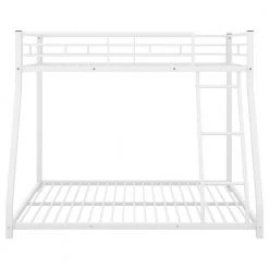 White Low Twin Over Full Size Bunk Bed, Metal Kids Bunk Bed Frame with Ladder and Guard Rail, No Box Spring Needed by ANBAZAR -ANBAZAR Sales white anbazar bunk beds 01862anna k c3 1000