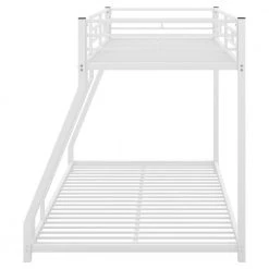 White Low Twin Over Full Size Bunk Bed, Metal Kids Bunk Bed Frame with Ladder and Guard Rail, No Box Spring Needed by ANBAZAR -ANBAZAR Sales white anbazar bunk beds 01862anna k fa 1000