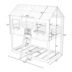 White Kids House Bunk Beds with Roof Windows and Guardrails, Low Profile Bunk Beds Twin Size by ANBAZAR 17 White Kids House Bunk Beds with Roof Windows and Guardrails, Low Profile Bunk Beds Twin Size by ANBAZAR -ANBAZAR Sales white anbazar bunk beds ff117 k c3 1000