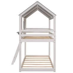 White Kids House Bunk Beds with Roof Windows and Guardrails, Low Profile Bunk Beds Twin Size by ANBAZAR 21 White Kids House Bunk Beds with Roof Windows and Guardrails, Low Profile Bunk Beds Twin Size by ANBAZAR -ANBAZAR Sales white anbazar bunk beds ff117 k fa 1000