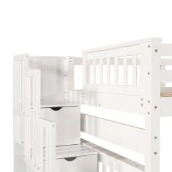 White Full Over Full Bunk Bed with Shelves and 6-Storage Drawers Convertible Stairway Bunk Bed Frame for Kids by ANBAZAR -ANBAZAR Sales white anbazar bunk beds ff87 k 1f 1000