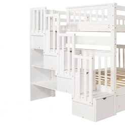 White Full Over Full Bunk Bed with Shelves and 6-Storage Drawers Convertible Stairway Bunk Bed Frame for Kids by ANBAZAR -ANBAZAR Sales white anbazar bunk beds ff87 k 44 1000