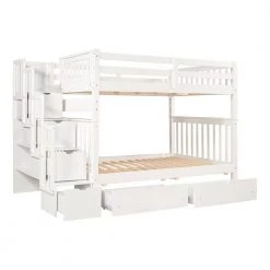 White Full Over Full Bunk Bed with Shelves and 6-Storage Drawers Convertible Stairway Bunk Bed Frame for Kids by ANBAZAR -ANBAZAR Sales white anbazar bunk beds ff87 k 4f 1000