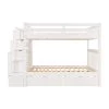 White Full Over Full Bunk Bed with Shelves and 6-Storage Drawers Convertible Stairway Bunk Bed Frame for Kids by ANBAZAR