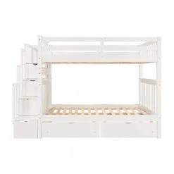 White Full Over Full Bunk Bed with Shelves and 6-Storage Drawers Convertible Stairway Bunk Bed Frame for Kids by ANBAZAR