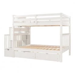 White Full Over Full Bunk Bed with Shelves and 6-Storage Drawers Convertible Stairway Bunk Bed Frame for Kids by ANBAZAR -ANBAZAR Sales white anbazar bunk beds ff87 k 76 1000