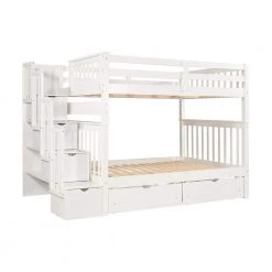 White Full Over Full Bunk Bed with Shelves and 6-Storage Drawers Convertible Stairway Bunk Bed Frame for Kids by ANBAZAR -ANBAZAR Sales white anbazar bunk beds ff87 k c3 1000