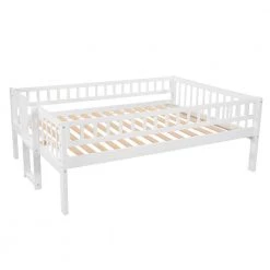 White Triple Bunk Beds with Slide Wooden Floor Triple Bunk Bed with Ladder and Guardrails Can be Convertible to 3-Beds by ANBAZAR -ANBAZAR Sales white anbazar bunk beds ff88 k 1d 1000