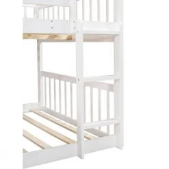 White Triple Bunk Beds with Slide Wooden Floor Triple Bunk Bed with Ladder and Guardrails Can be Convertible to 3-Beds by ANBAZAR -ANBAZAR Sales white anbazar bunk beds ff88 k 1f 1000
