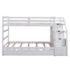 White Twin Over Twin Bunk Bed with Trundle Stairway Bunk Bed Frame with 3-Storage Drawers and Guard Rail by ANBAZAR