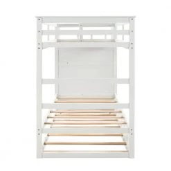 Solid Wood Twin Over Twin Bunk Bed, Trundle Bunk Beds with 4 Storage Drawers, Staircase and Safety Guard Rail White by ANBAZAR -ANBAZAR Sales white anbazar bunk beds ff91 k d4 1000