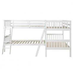L-Shaped Bunk Bed Twin Over Twin, Quad Bunk Bed with Guardrail and Angle Ladder, Wood Twin Bunk Beds for 4, Corner Bunk by ANBAZAR 18 L-Shaped Bunk Bed Twin Over Twin, Quad Bunk Bed with Guardrail and Angle Ladder, Wood Twin Bunk Beds for 4, Corner Bunk by ANBAZAR -ANBAZAR Sales white anbazar bunk beds ff93 k 76 1000