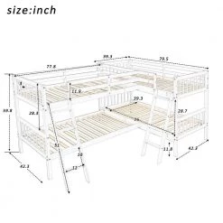 L-Shaped Bunk Bed Twin Over Twin, Quad Bunk Bed with Guardrail and Angle Ladder, Wood Twin Bunk Beds for 4, Corner Bunk by ANBAZAR 13 L-Shaped Bunk Bed Twin Over Twin, Quad Bunk Bed with Guardrail and Angle Ladder, Wood Twin Bunk Beds for 4, Corner Bunk by ANBAZAR -ANBAZAR Sales white anbazar bunk beds ff93 k c3 1000