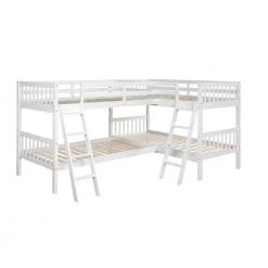 L-Shaped Bunk Bed Twin Over Twin, Quad Bunk Bed with Guardrail and Angle Ladder, Wood Twin Bunk Beds for 4, Corner Bunk by ANBAZAR 17 L-Shaped Bunk Bed Twin Over Twin, Quad Bunk Bed with Guardrail and Angle Ladder, Wood Twin Bunk Beds for 4, Corner Bunk by ANBAZAR -ANBAZAR Sales white anbazar bunk beds ff93 k fa 1000