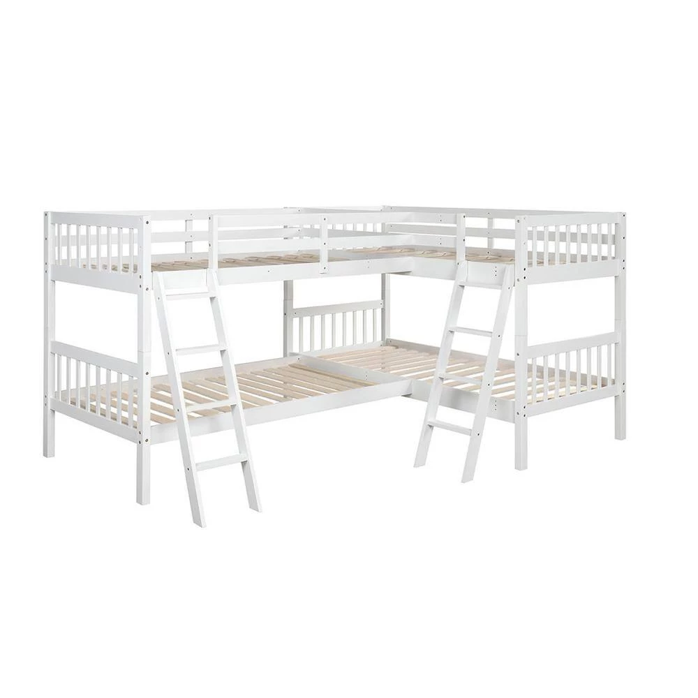 L-Shaped Bunk Bed Twin Over Twin, Quad Bunk Bed with Guardrail and Angle Ladder, Wood Twin Bunk Beds for 4, Corner Bunk by ANBAZAR 8 L-Shaped Bunk Bed Twin Over Twin, Quad Bunk Bed with Guardrail and Angle Ladder, Wood Twin Bunk Beds for 4, Corner Bunk by ANBAZAR - Image 8